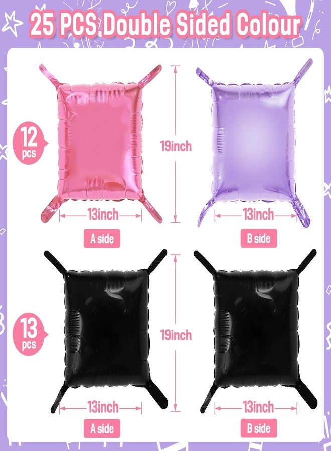 Vibzox Pink and Purple Black Square Foil Balloons Wall, Chrome Pink Purple Black Foil Balloons Double Sided Square Balloons for Girls Women Birthday Baby Shower Graduation Halloween Party Decorations - Image 2